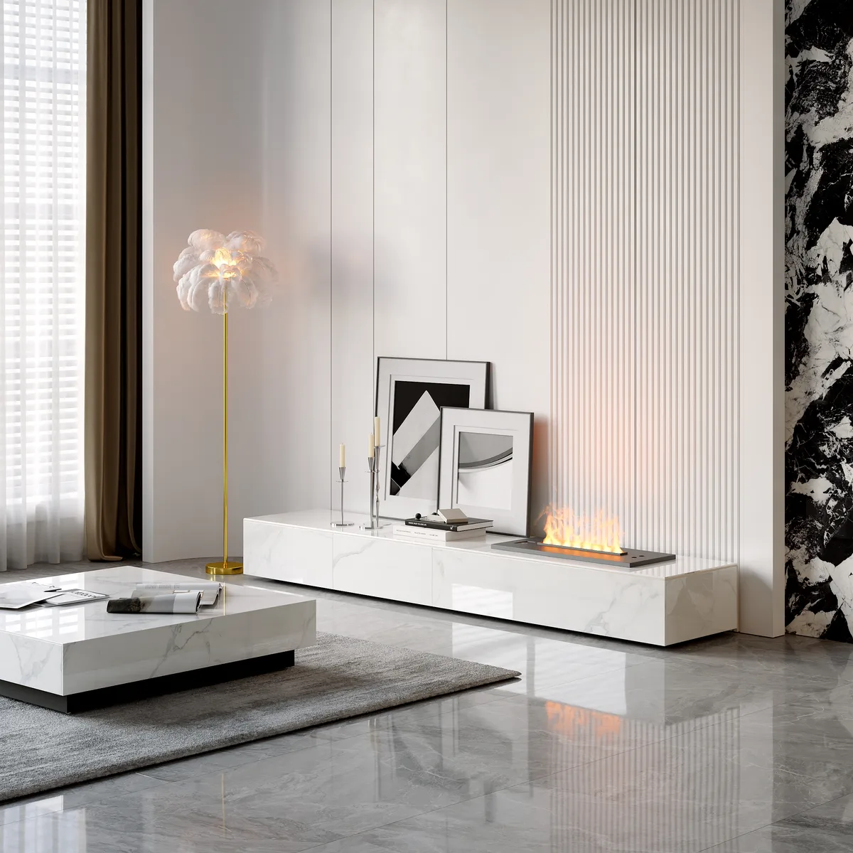 Electric Fireplace Humidifier TV Stand Faux Marble with Remote Control for TVs Up — image 12