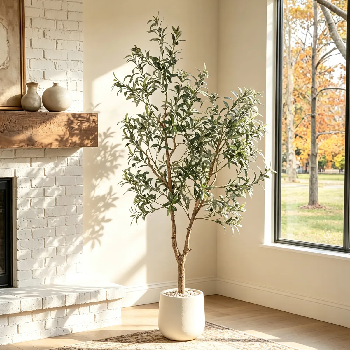 6 ft. Artificial Olive Tree with Planter and Decorative Pebbles — image 3