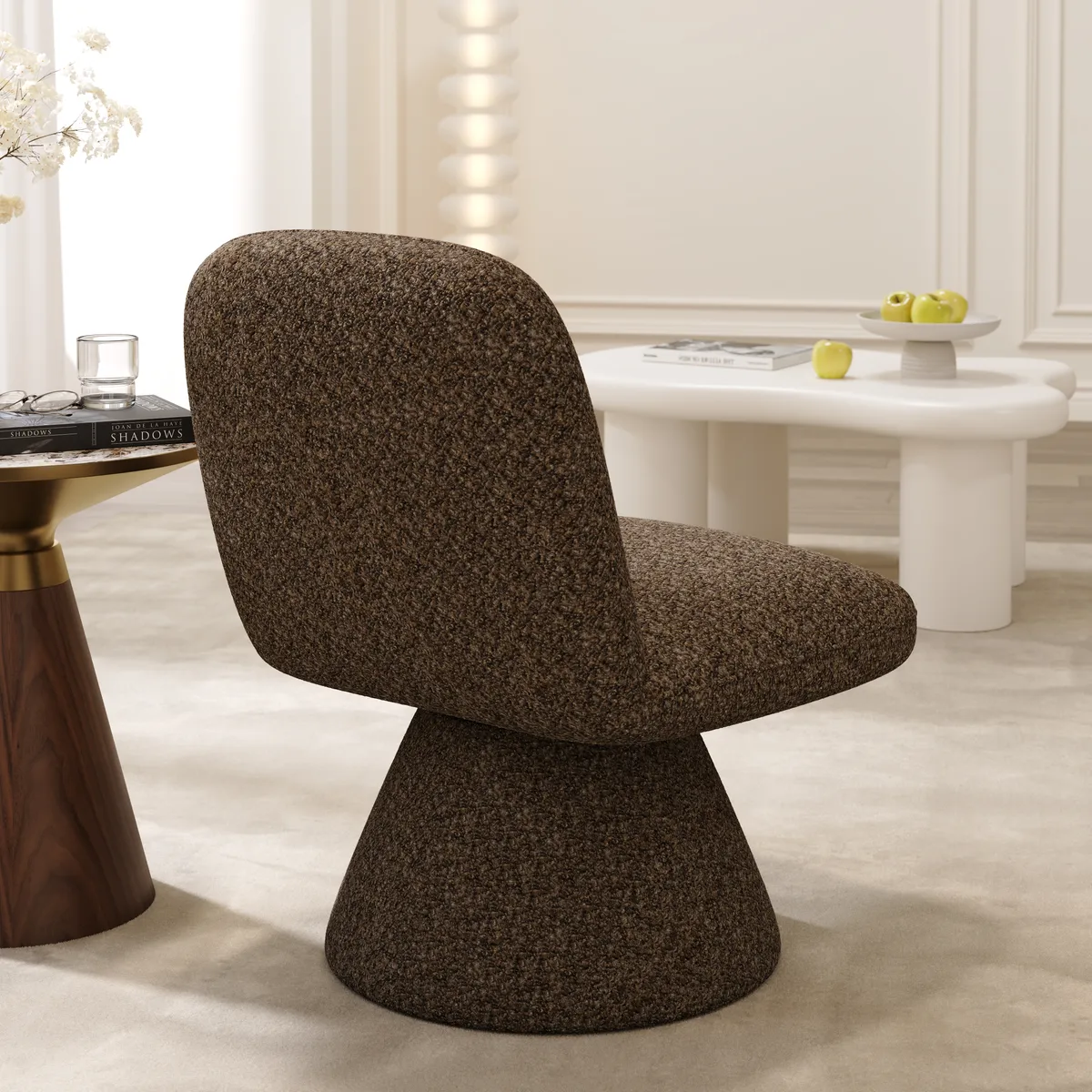 18" Modern Orange Boucle Swivel Accent Chair Sculptural L-Shaped Slipper Lounge Chair — image 27