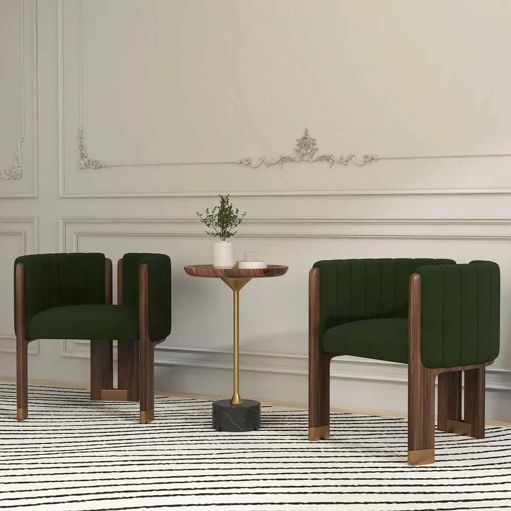 Modern Wood Accent Chair Beige Velvet Upholstered Arm Chair — image 12