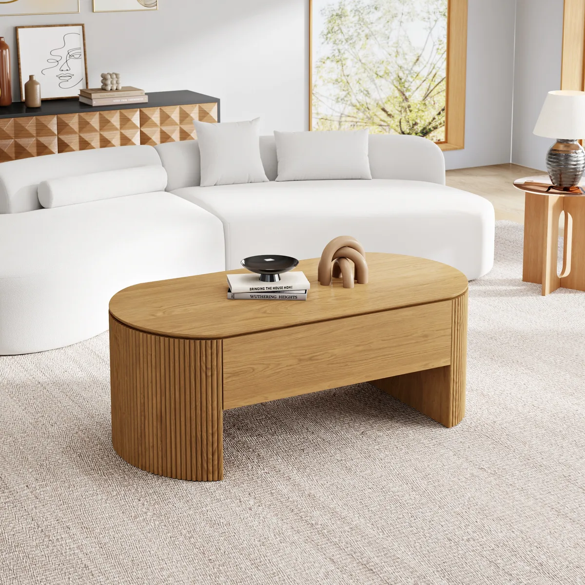 47" Oval Lift Top Mid-Century Modern Coffee Table — image 15