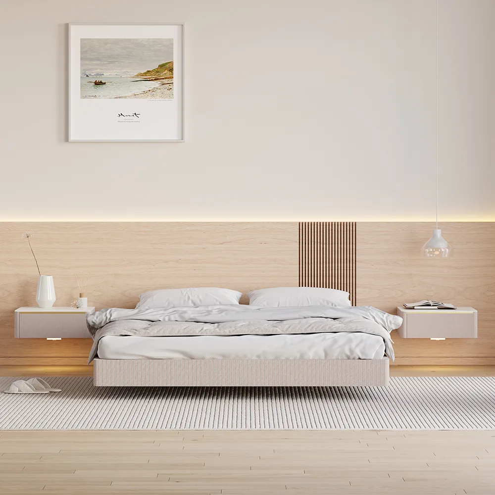 Modern Floating Corduroy Smart Nightstand Bedside Table with Light — image 12