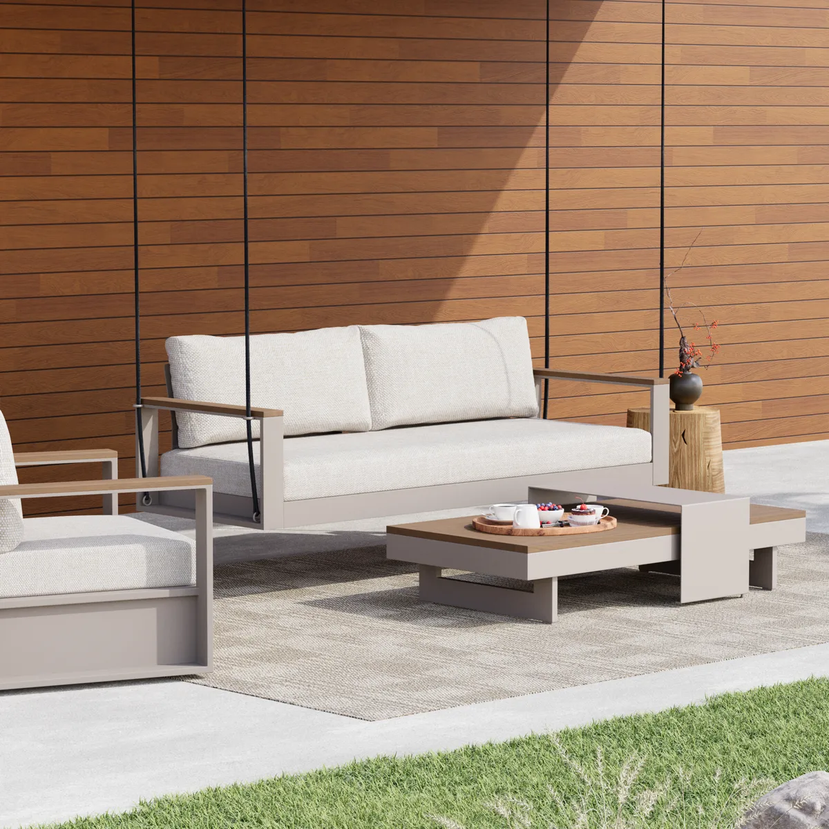 Tevara Outdoor Swing Sofa in Sand with Cushion & Black Cover — image 13