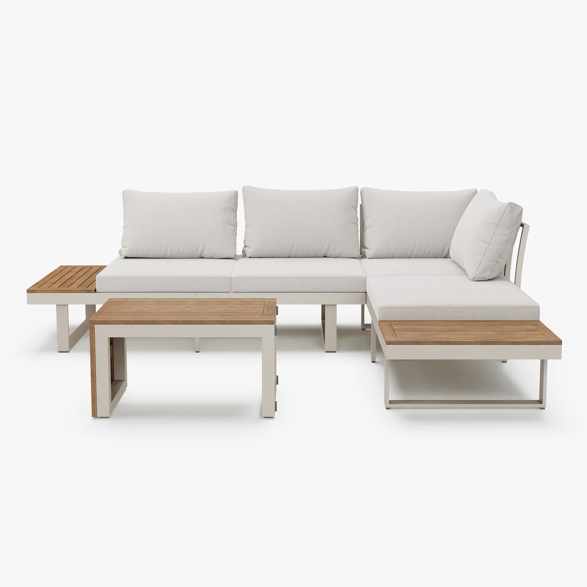 Slatera Outdoor Acacia & Aluminum Modular Sofa Set in Dark Gray with Black Cover — image 21