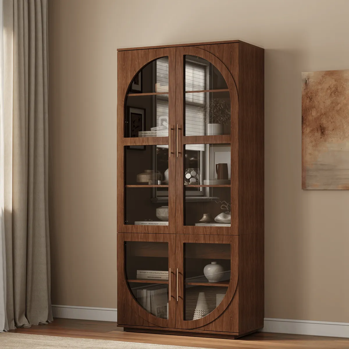 Arune Glass Tall Display Cabinet with Drawers & LED Light — image 13