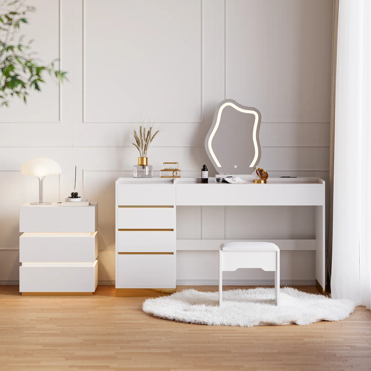 Bedroom Nightstands & Vanity Desk Set 2 LED — image 11
