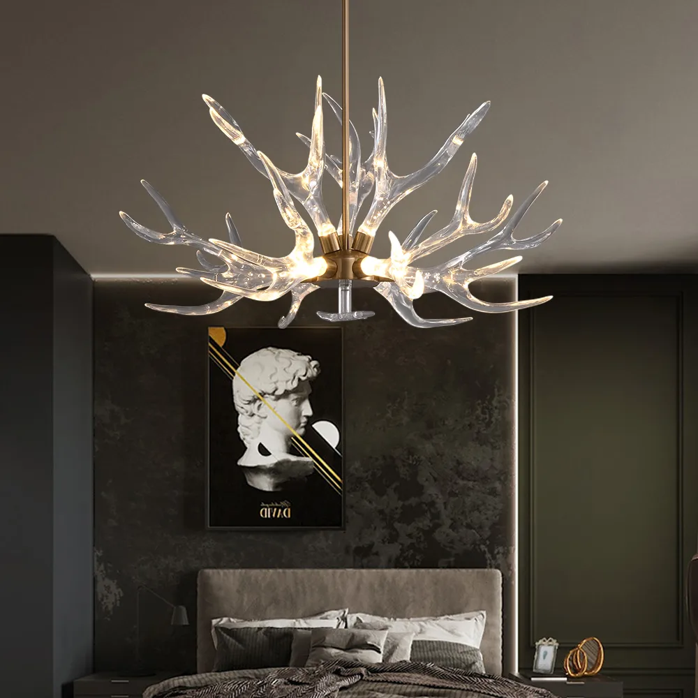 Deer Horn Antler Style 9-Light Ceiling Chandelier LED Gold Lighting — image 2