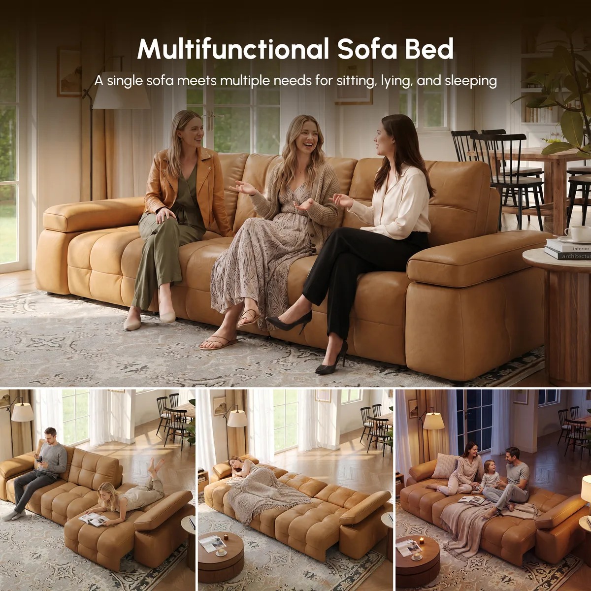 95" 2-Seater Genuine Leather Power Convertible Sleeper Sofa with Adjustable Armrests — image 11