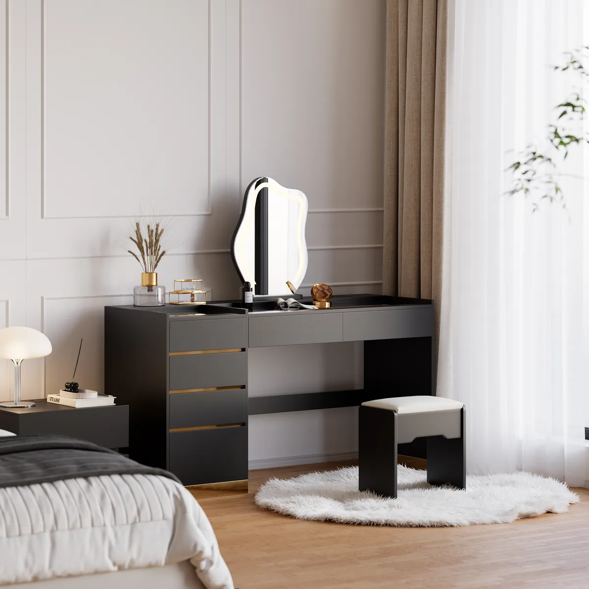 Bedroom Nightstands & Vanity Desk Set 2 LED — image 23