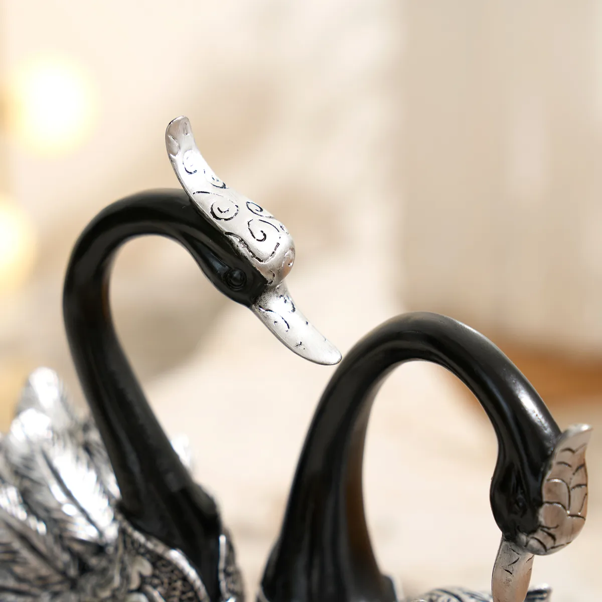 Swan Couple Resin Sculpture in Black & Silver for Home Table Decor — image 28