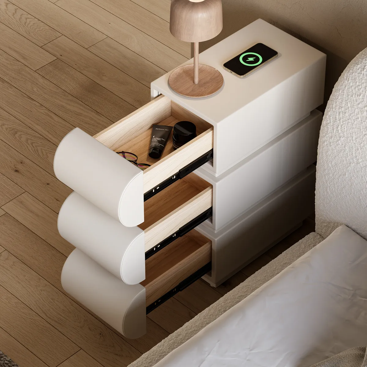 Narrow Humply Leather 3-Drawer Smart Nightstand with Sintered Stone Top — image 18