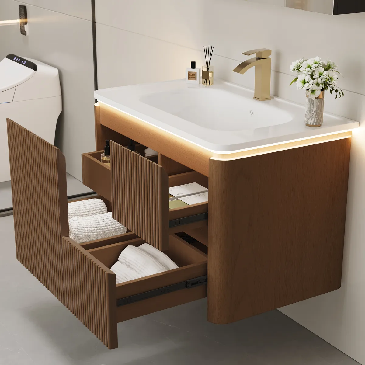 Modern 31.5" Floating Bathroom Vanity with Sink, Soft LED, Ample Storage — image 14