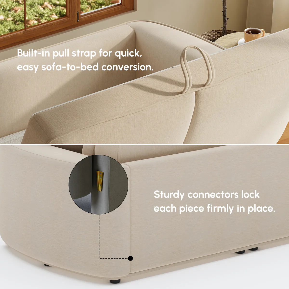 80" Queen 3-Seater Chenille Fold-Down Sleeper Sofa with Removable Cover — image 18