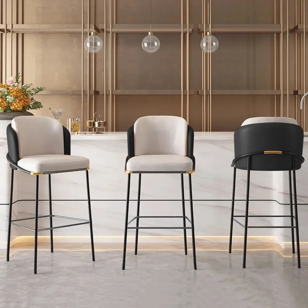Modern PU Leather Counter Stool Black with Back & Footrest