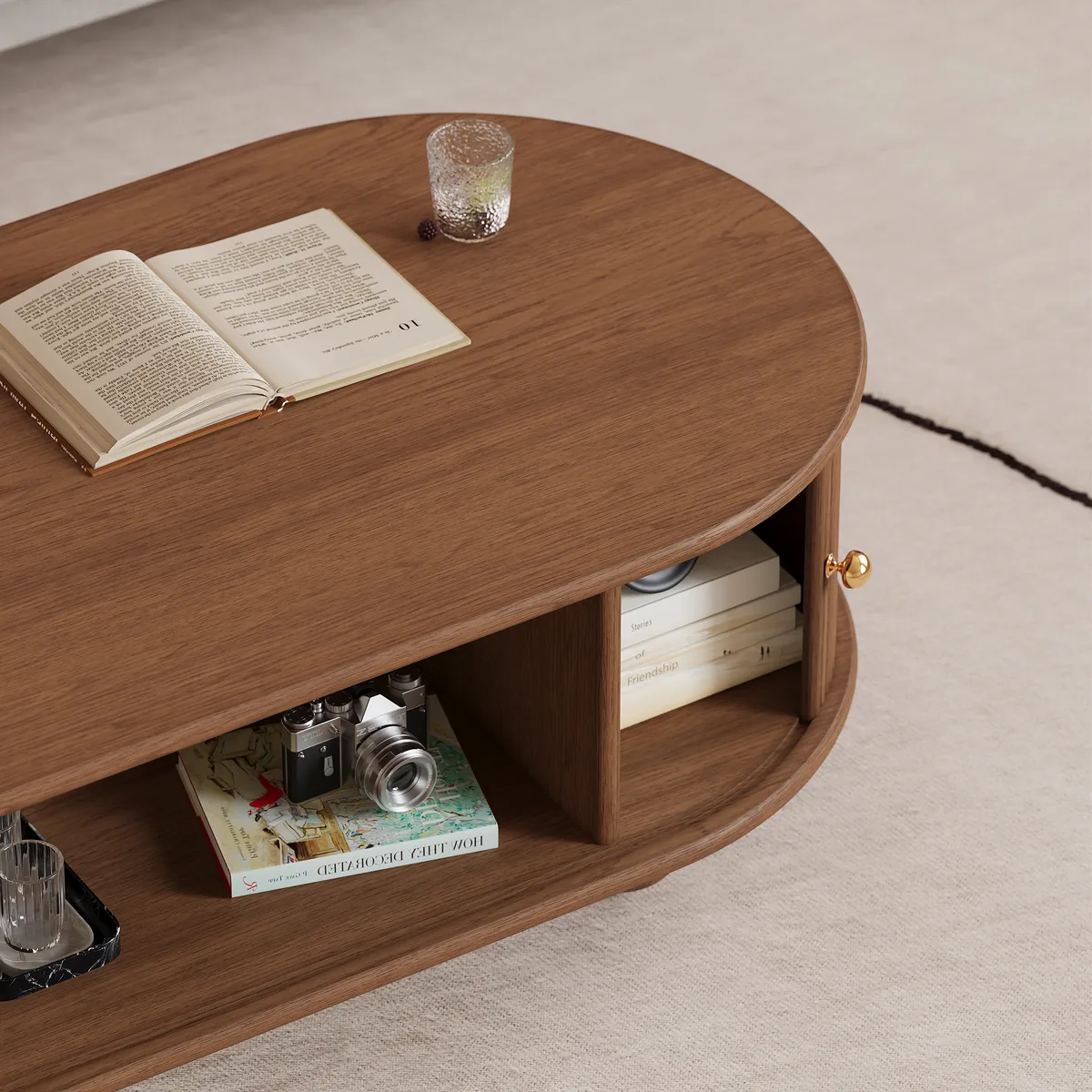 47" Tambour Door Solid Wood Coffee Table with Storage Oval — image 18