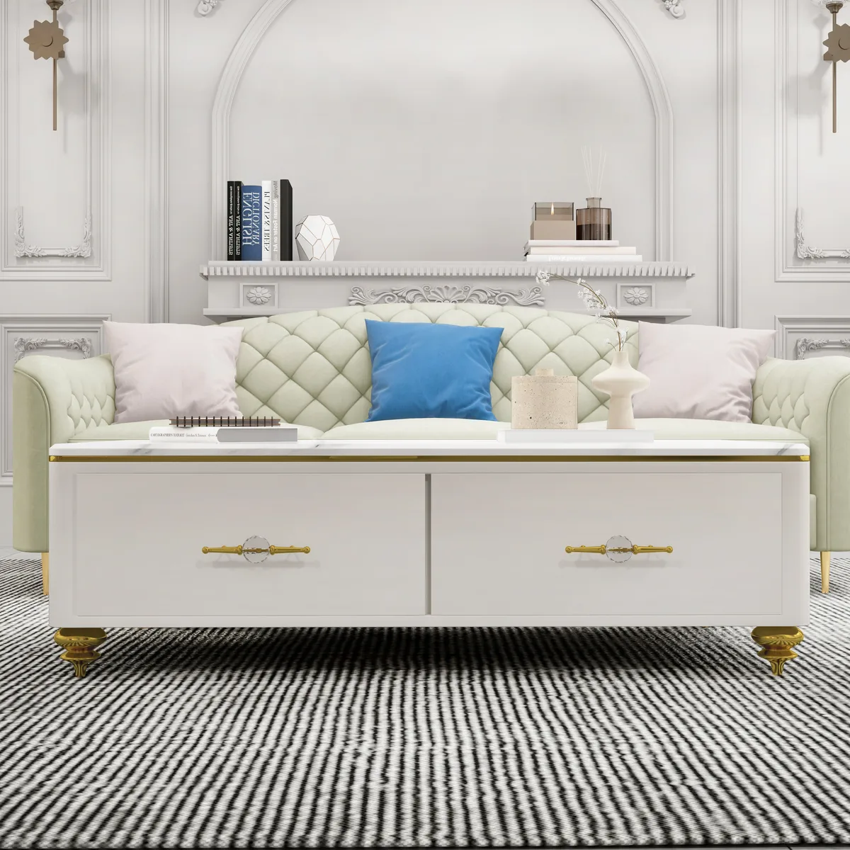 Chift 51.2" Modern Marble Coffee Table & Storage Drawers Gold Stainless Steel Legs — image 3