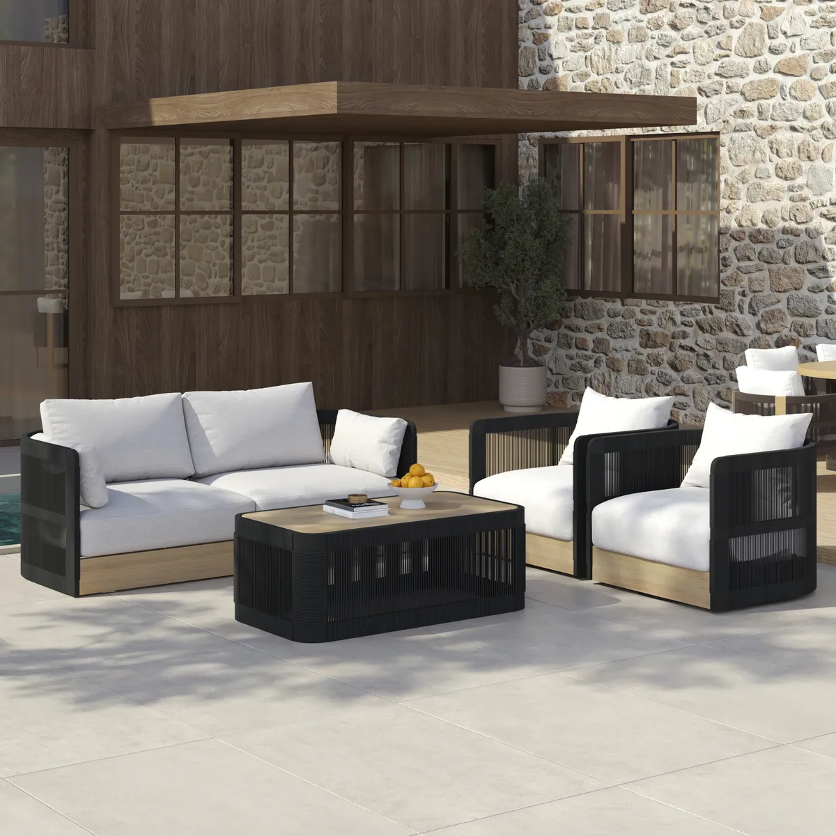 Costra Modern Aluminum & Rope Outdoor Swivel Sofa Set with Coffee Table & Cover — image 4