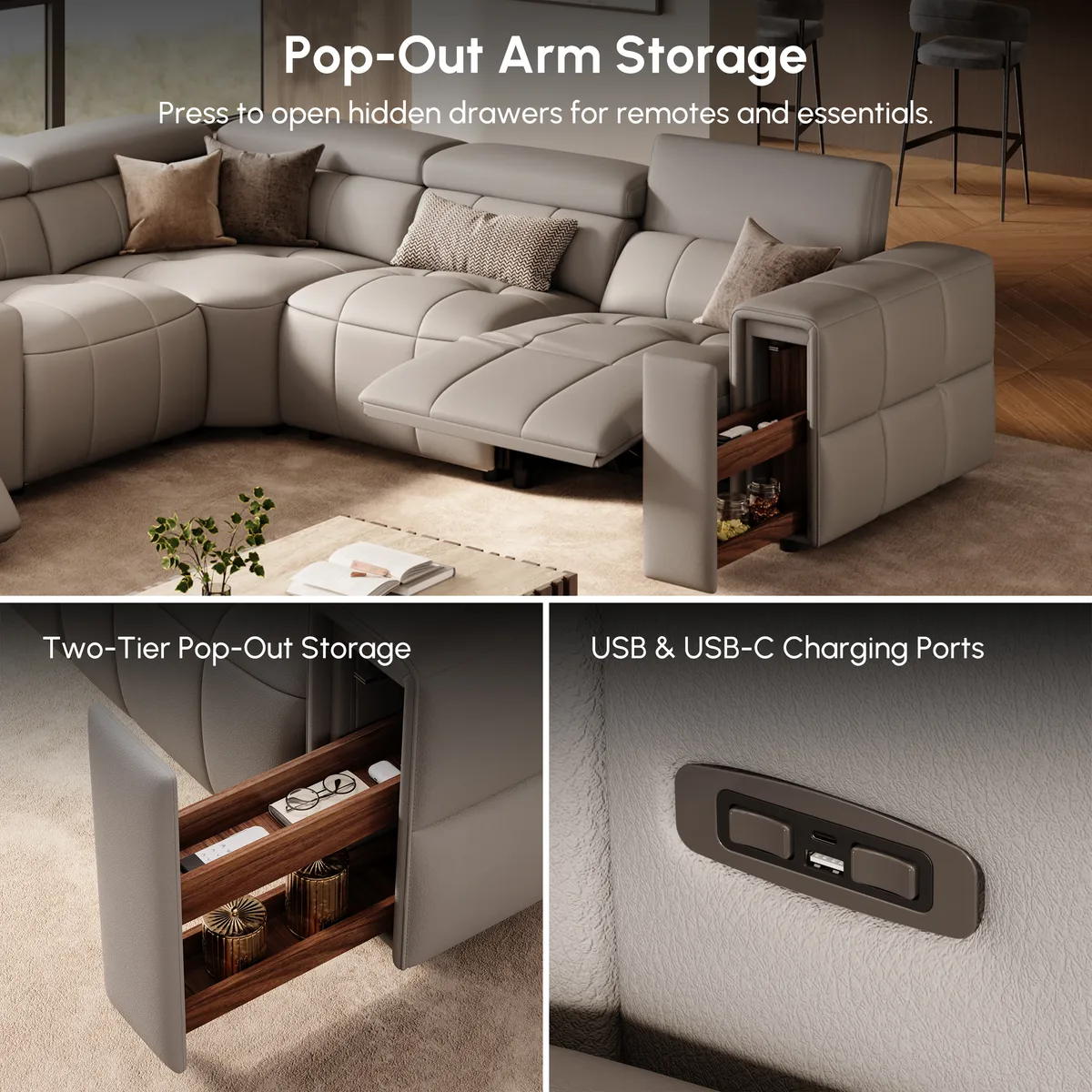 Genuine Leather Built-In Cooler Power Reclining Sofa — image 9