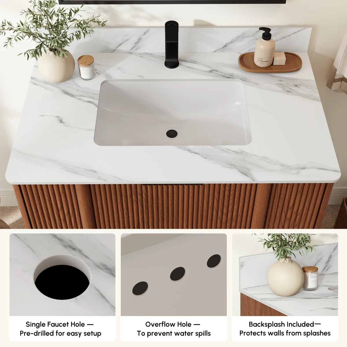 Lineva 36" Fluted Single Bathroom Vanity with Sink and Sintered Stone Top — image 7
