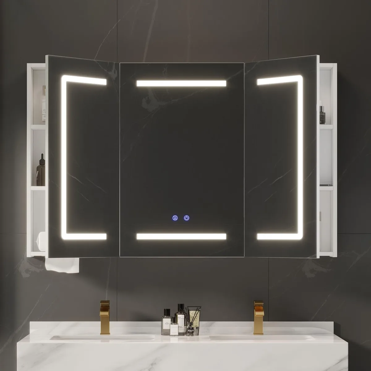 47" LED Bathroom Medicine Cabinet Dimmable with Defogger, Tissue Slot and Outlet