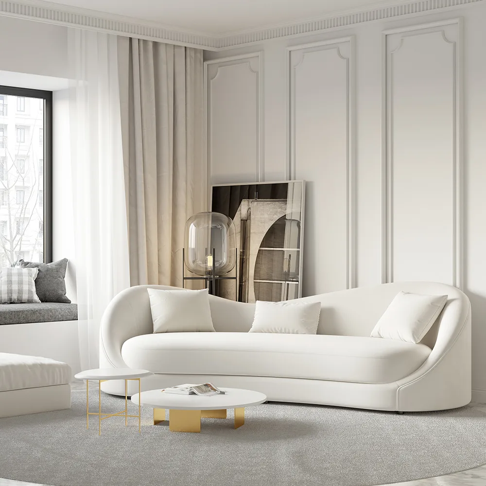 84" Performance Leather Curved Upholstered Sofa with Pillows — image 15