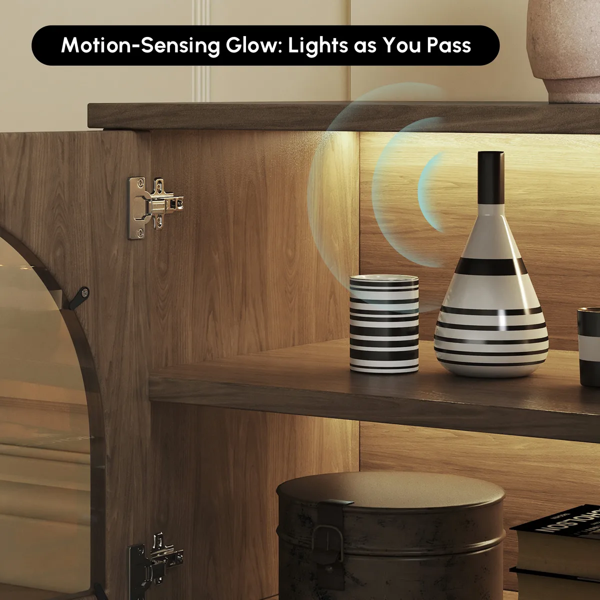 Arune 72" Arched Glass Doors Smoked Brown TV Stand with Storage and LED — image 7