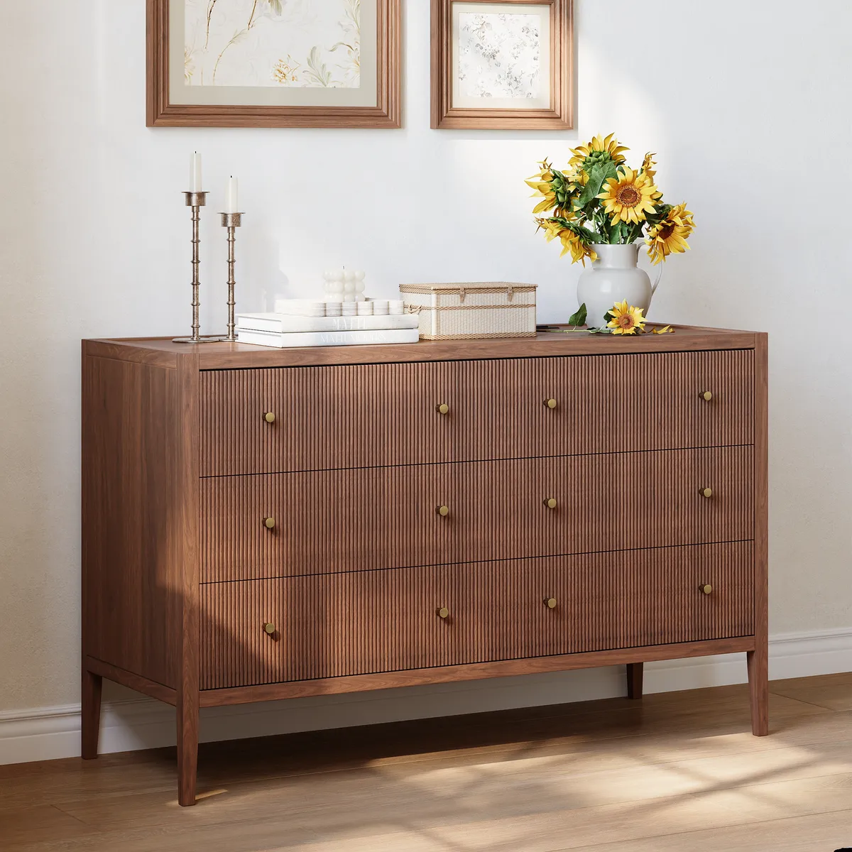 47" Fluted Natural 6-Drawer Dresser with Charging Station — image 15