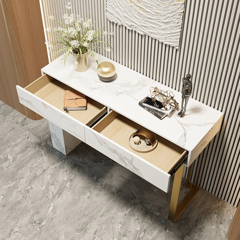47.2" Black Console Table Modern Accent Table For Entryway with 2 Drawers & Stainless Steeel Base — image 15