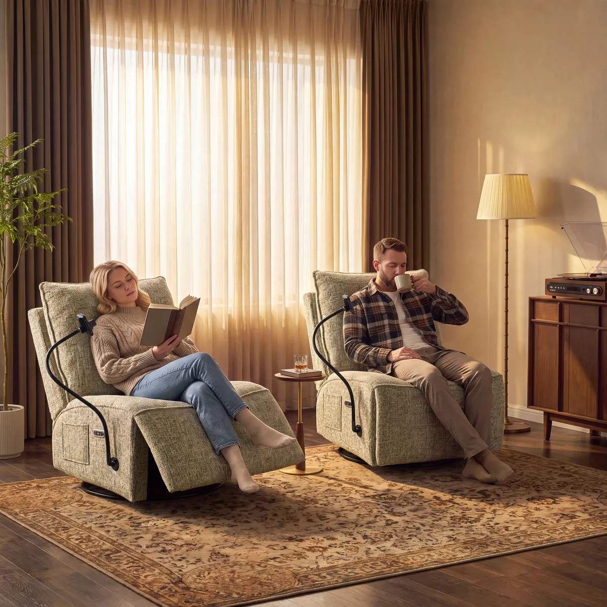 Performance Linen Power Swivel Rocker Recliner Accent Chair with Phone Holder — image 15