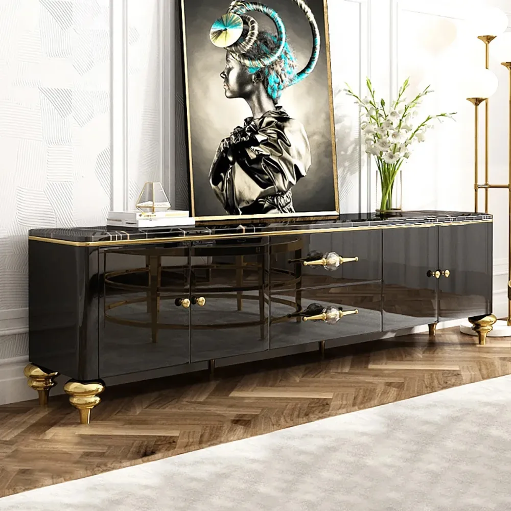 Chift Modern Black TV Stand 4-Door 2-Drawer Luxurious Media Console for TVs Up — image 2