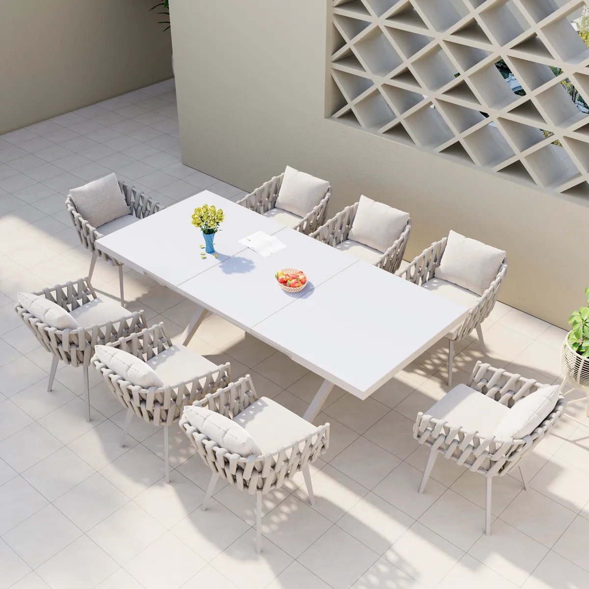 7-Piece Outdoor Extendable Dining Set with 6 Rope Weave Chairs in Gray(64"-84") — image 26