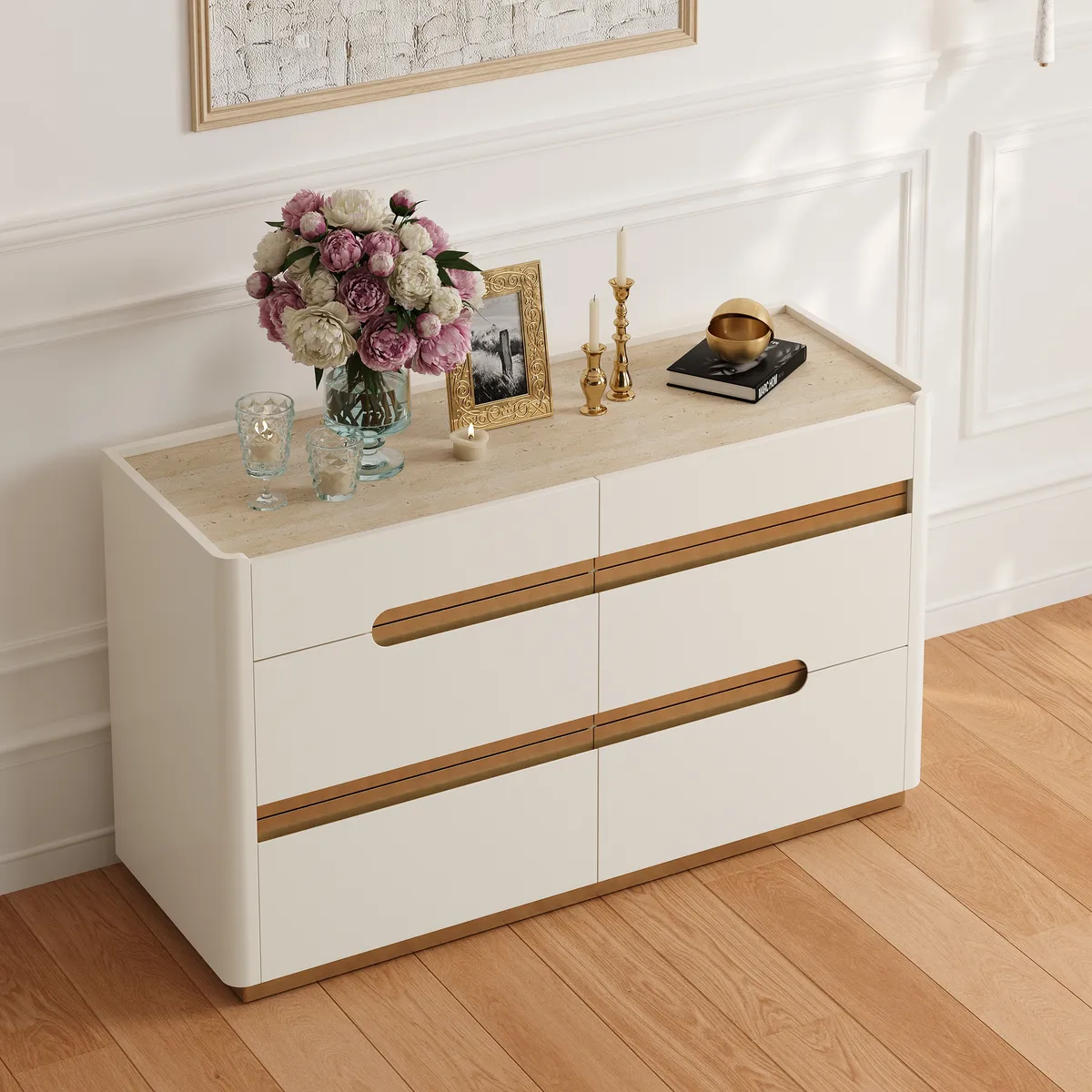 Horva 47" Faux Travertine Sintered Stone 6-Drawer Dresser — image 3