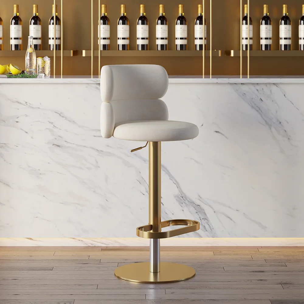 Modern Bar Stool Velvet Adjustable Height Swivel Black with Full Back Counter Stool — image 2