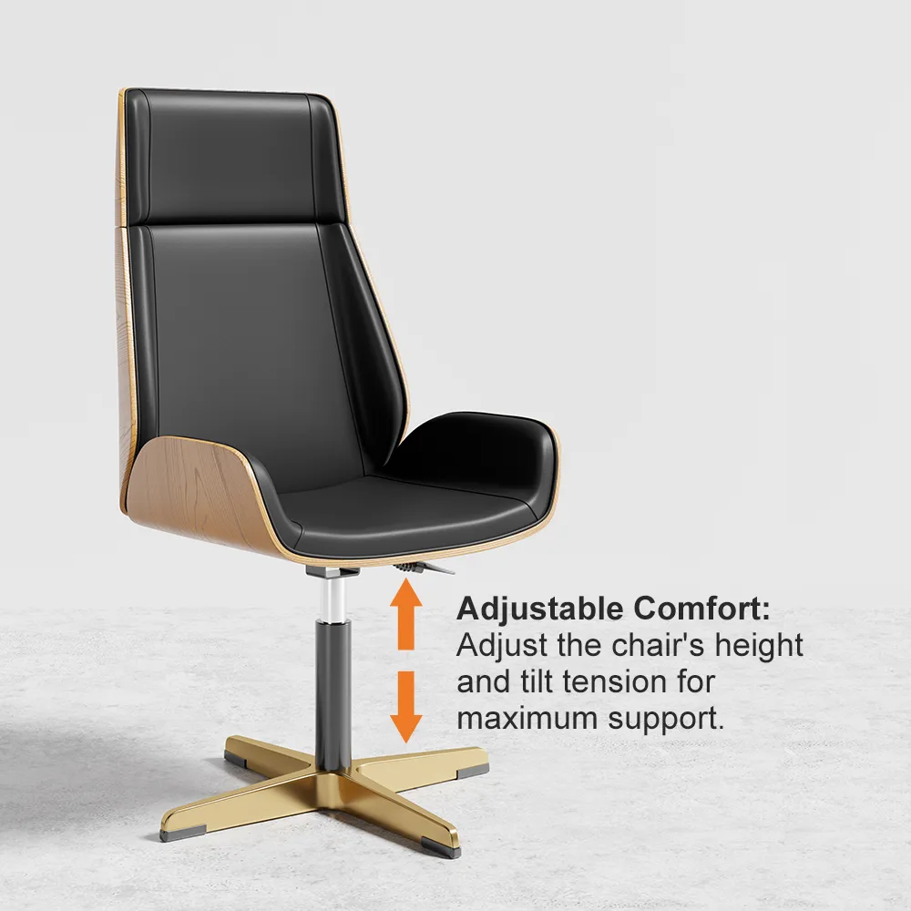 Matte Black Curved Wooden Office Desk & Adjustable Swivel Executive Chair — image 9