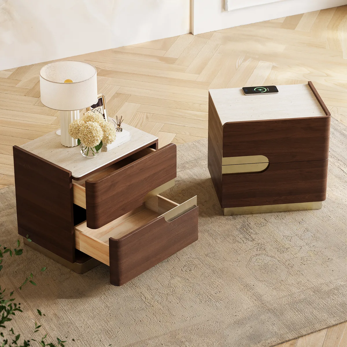 20" Smart 2-Drawer Nightstand with Sintered Stone Top & Charging Station — image 27