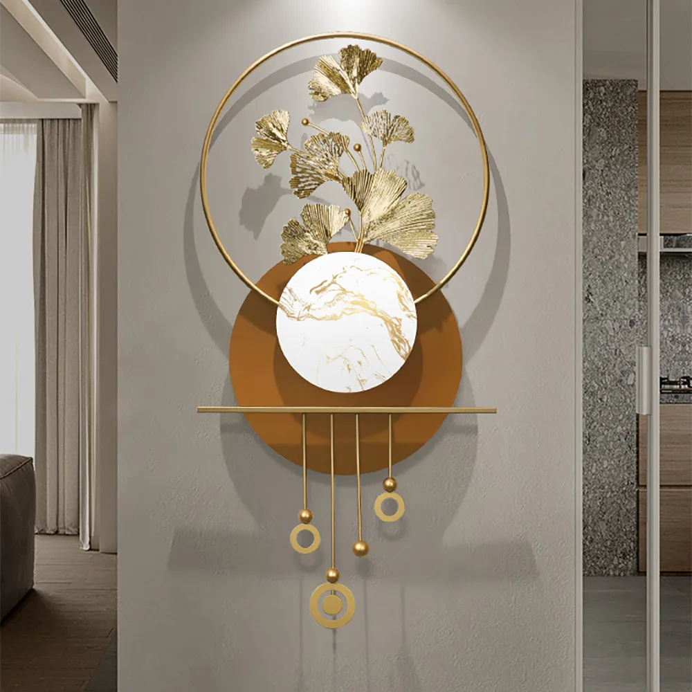 46.5" Modern Metal Wall Decor with Elegant Gold Ginkgo Leaf & Marble for Living Room — image 4