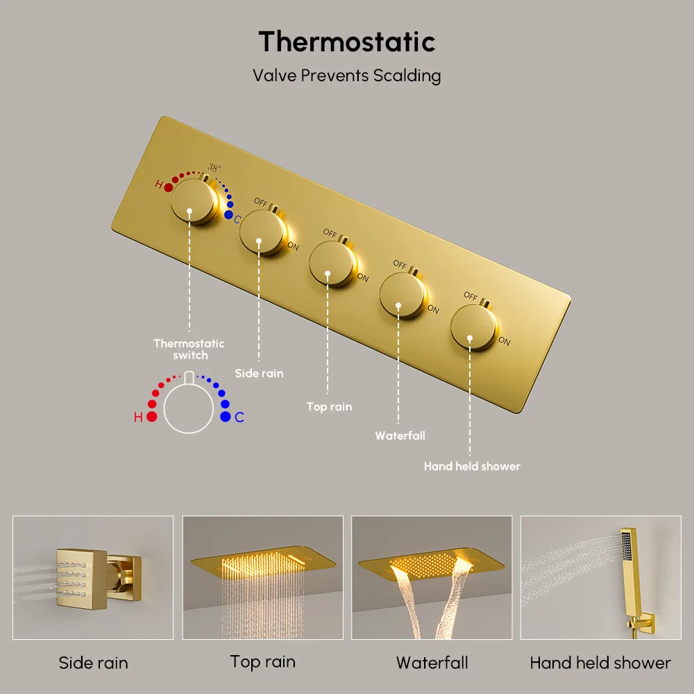 Wall-Mounted Shower System in Gold Thermostatic 4 Functions — image 6