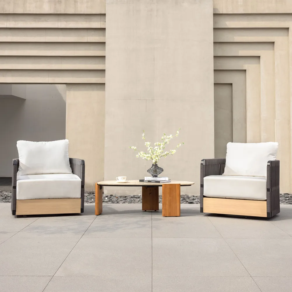 Costra Outdoor Aluminum & Rope Weave Swivel Lounge Chair — image 5