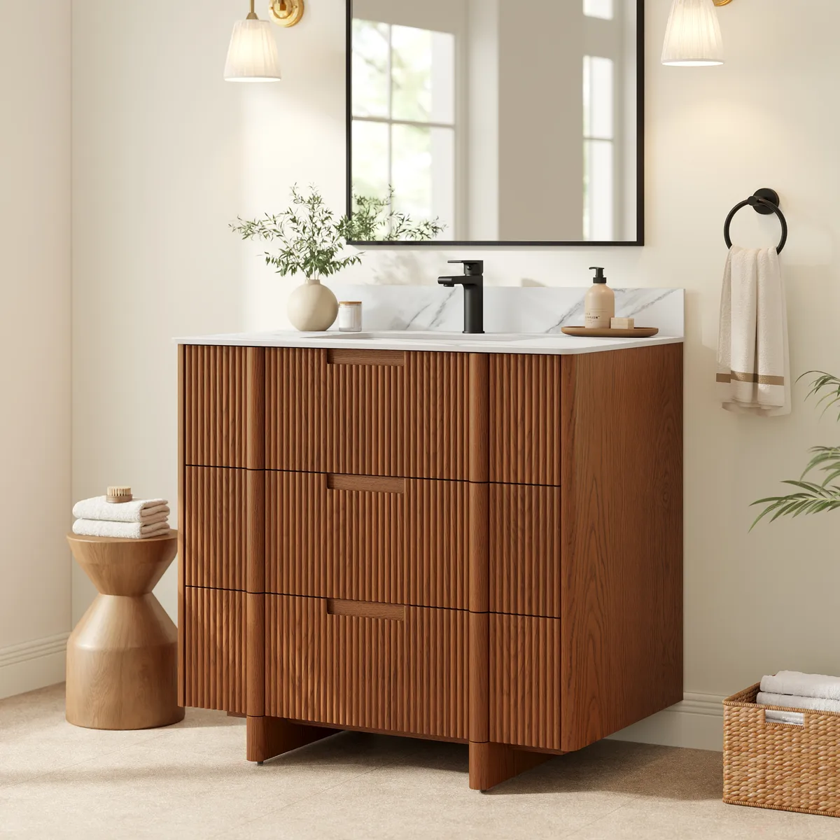Lineva 36" Fluted Single Bathroom Vanity with Sink and Sintered Stone Top — image 2