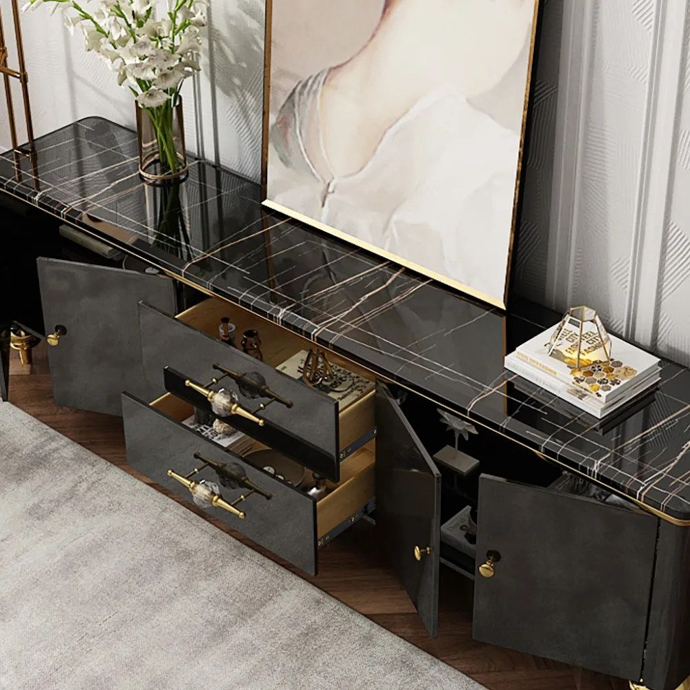 Chift Modern Black TV Stand 4-Door 2-Drawer Luxurious Media Console for TVs Up — image 5