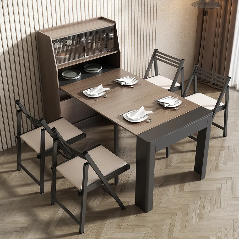 70.9" Extendable Dining Table Rectangle with Sideboard Storage for 6 Farmhouse Walnut & — image 7