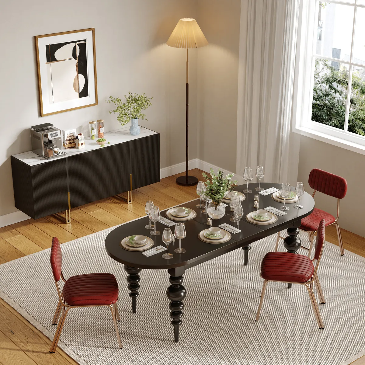 Grovyn 63" Buffet Sideboard Sintered Stone Top Black Fluted with Adjustable Shelves — image 13