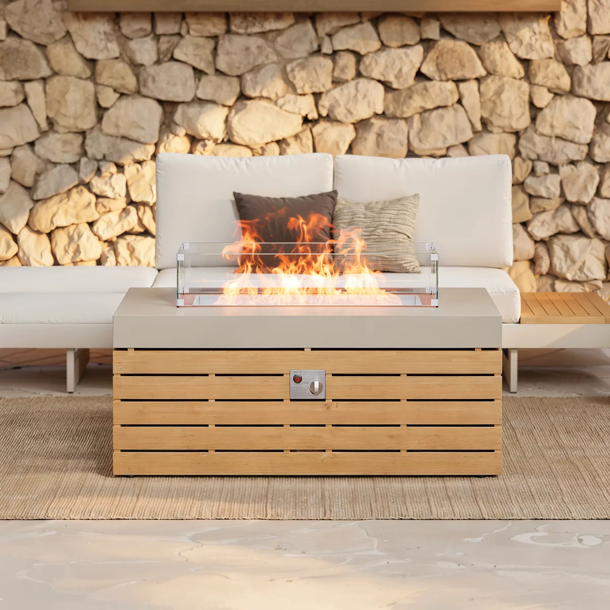 Tevara 39" Propane Gas Fire Pit Table with Glass Propane Gas Tank Cover Table — image 3