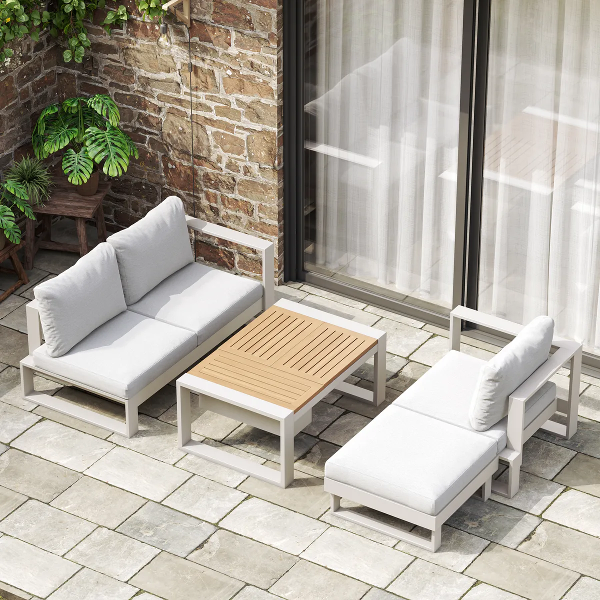 Slatera 4-Piece Modular Outdoor Sofa Set Aluminum & Acacia for 4 Person in Light — image 8