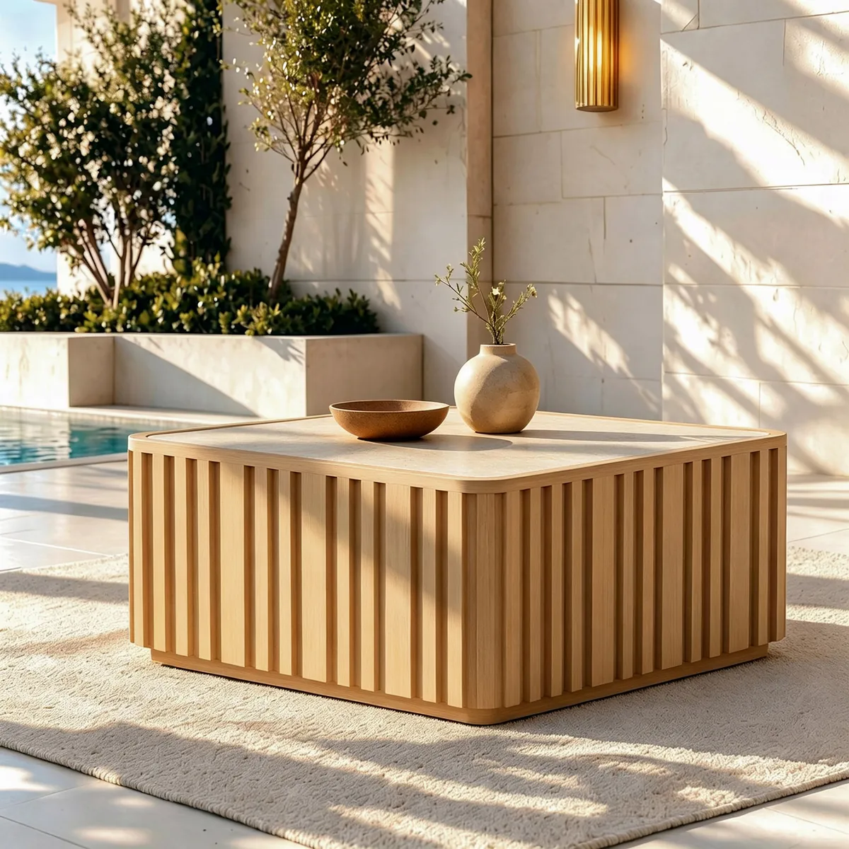 Flutera Fluted Aluminum Outdoor Coffee Table with Sintered Stone Top — image 4