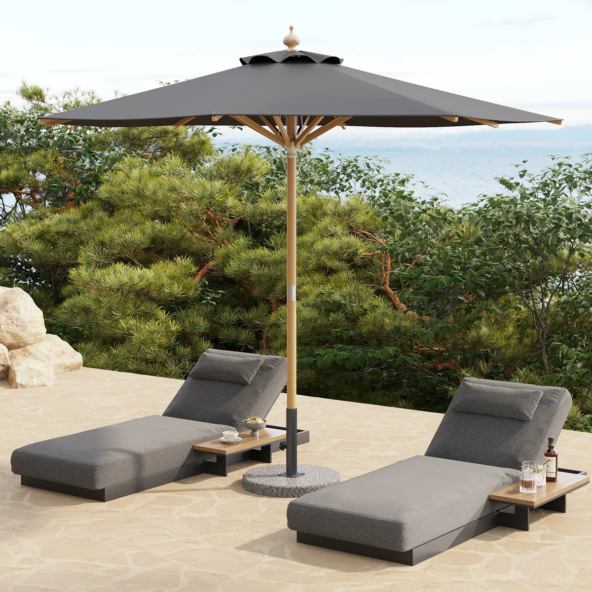 Tevara 10 ft. Patio Center Pole Umbrella with Marble Stand Outdoor Sun Umbrella for Pool / Beach — image 6
