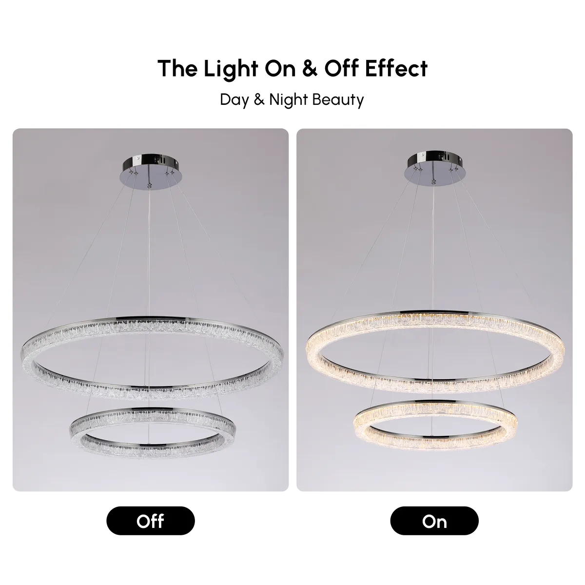 Modern Double Ring LED Chandelier – 31.5", Adjustable Suspension, 3-Color Dimmable — image 9