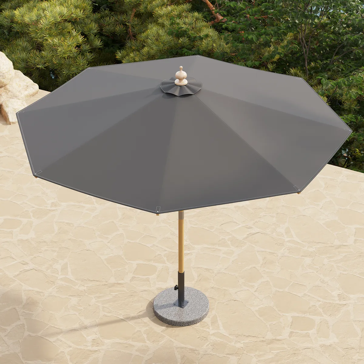 Tevara 10 ft. Patio Center Pole Umbrella with Marble Stand Outdoor Sun Umbrella for Pool / Beach — image 3