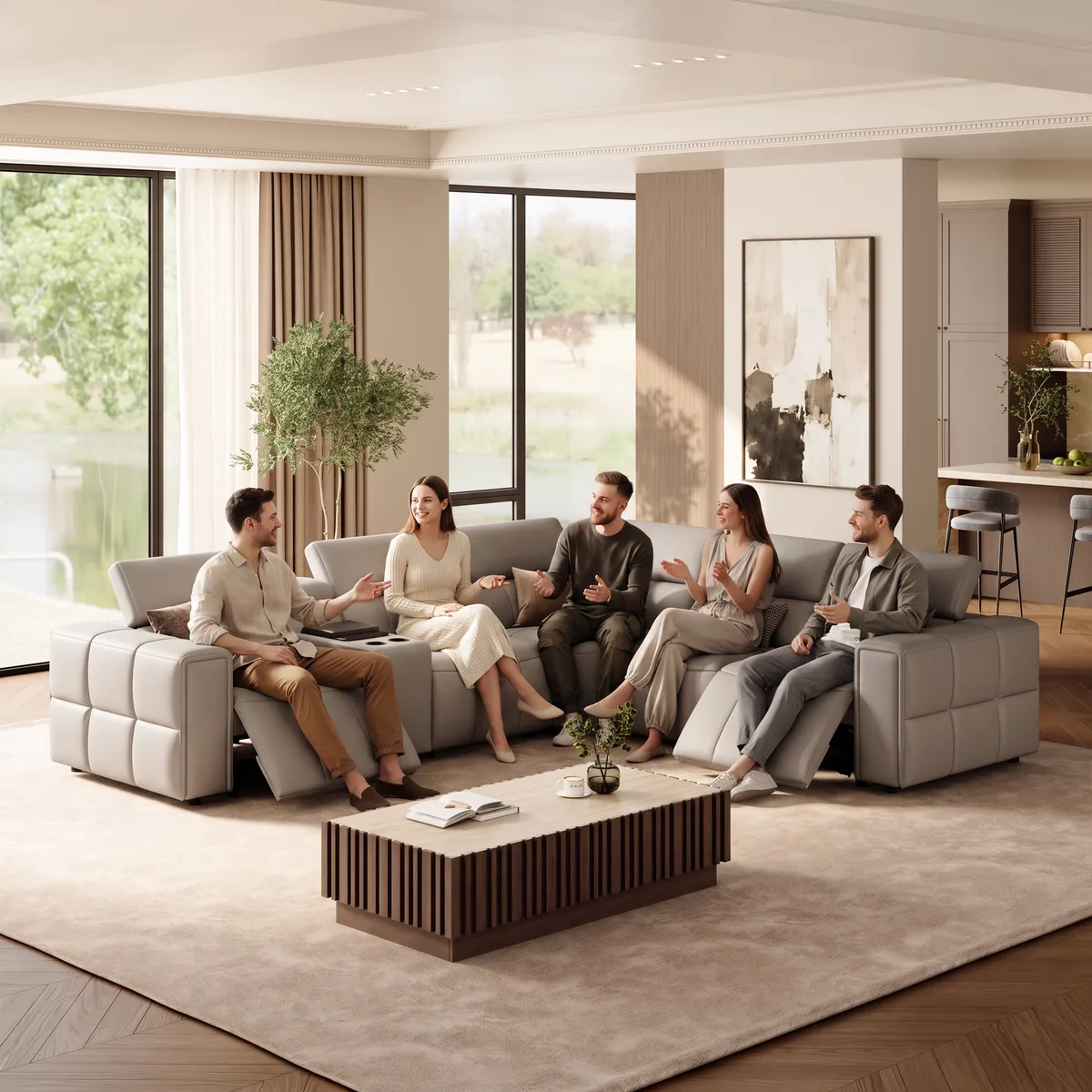 Genuine Leather Built-In Cooler Power Reclining Sofa — image 3