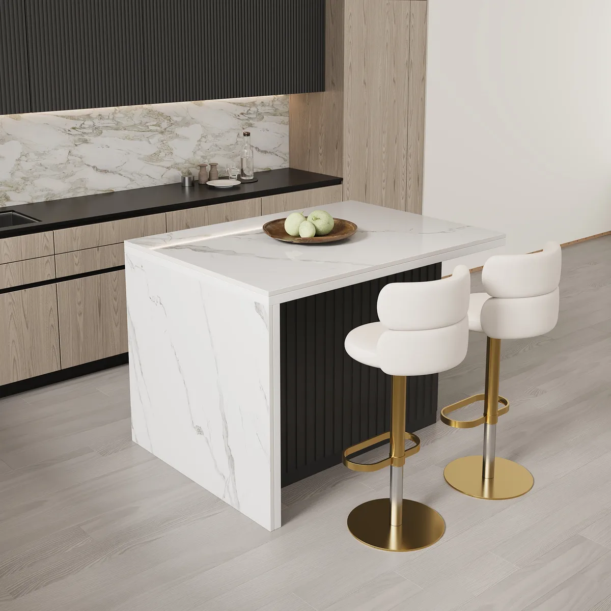 72" Modern Kitchen Island Laminate & 4 Counter Stools Set Storage Cabinet